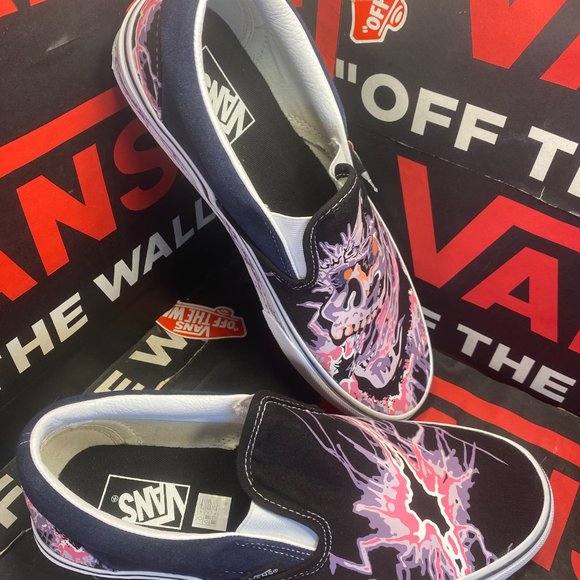 Vans Classic Slip On Zap Dress Blues Black Sz US 10 Men VN000XG88NK Glow In Dark - Picture 14 of 16